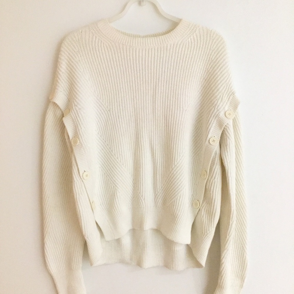 Helmut Lang Ivory Button Oversized Chunky Sweater